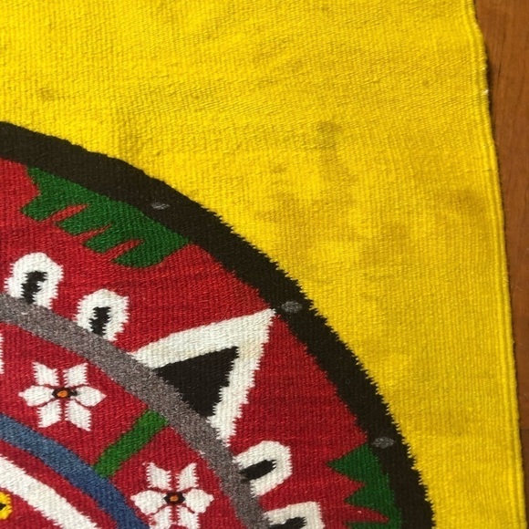 Vintage Yellow Aztec Calendar Rug Runner Tapestry - Picture 4 of 8